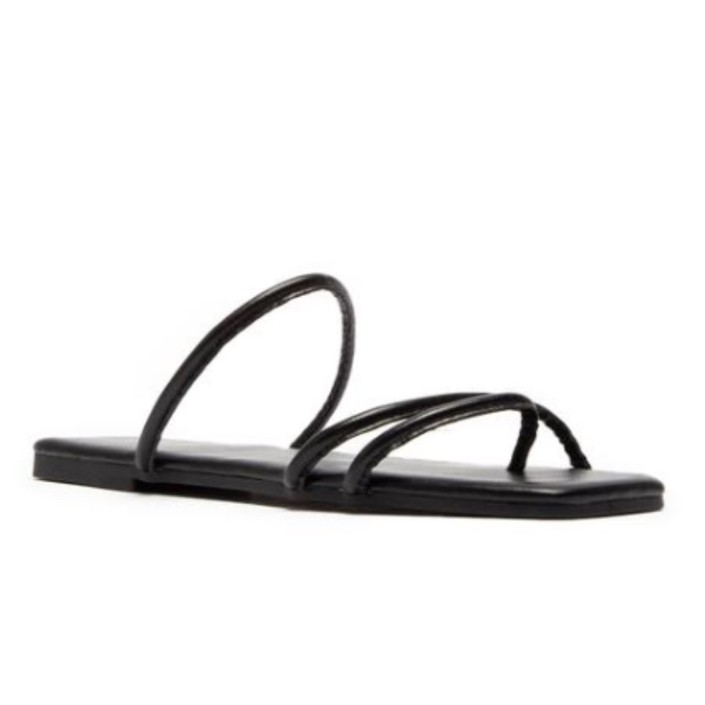 Square Toe Strappy Slide Sandals in Black - Picture 2 of 6